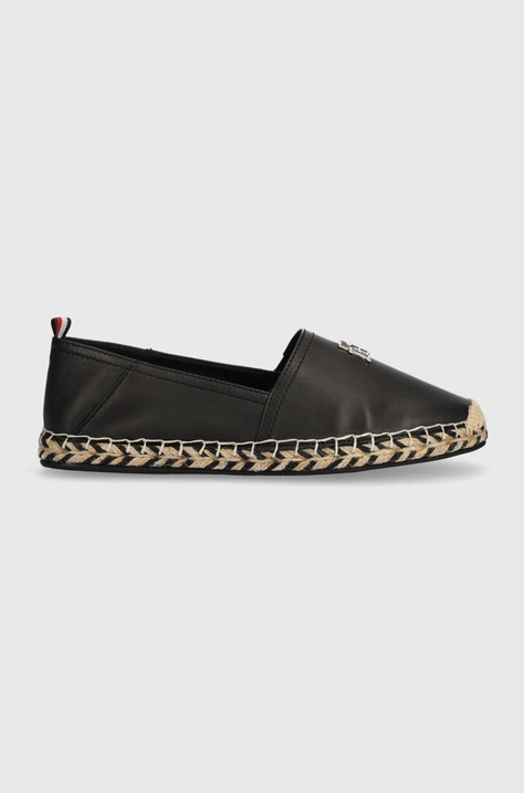 Δερμάτινες εσπαντρίγιες Tommy Hilfiger TH LEATHER FLAT ESPADRILLE χρώμα: μαύρο, FW0FW07720