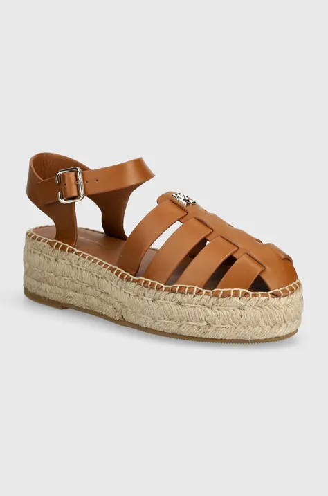 Usnjene espadrile Tommy Hilfiger TH AUTHENTIC LEATHER ESPADRILLE ženske, rjava barva, FW0FW07743