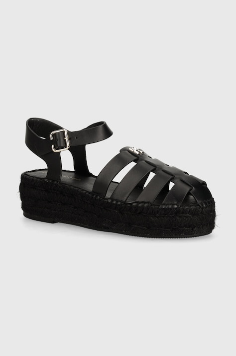 Tommy Hilfiger espadrile de piele TH AUTHENTIC LEATHER ESPADRILLE femei, culoarea negru, cu platforma, FW0FW07743