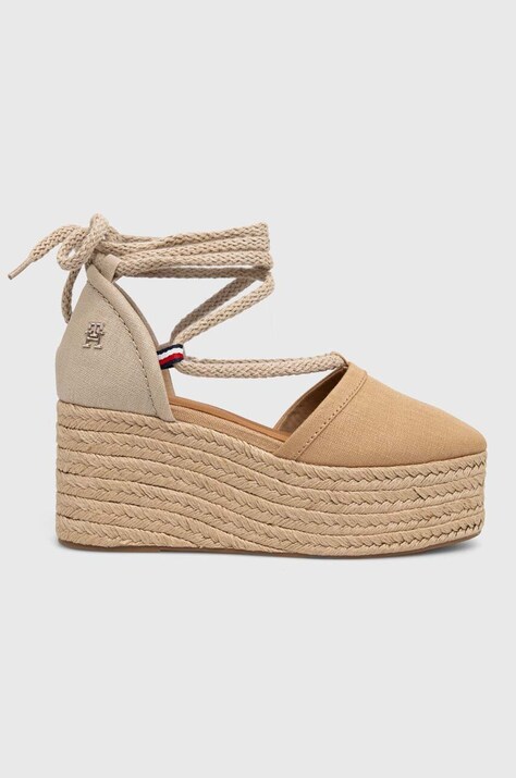 Εσπαντρίγιες Tommy Hilfiger CLOSED TOE LINEN FLATFORM χρώμα: μπεζ, FW0FW07746