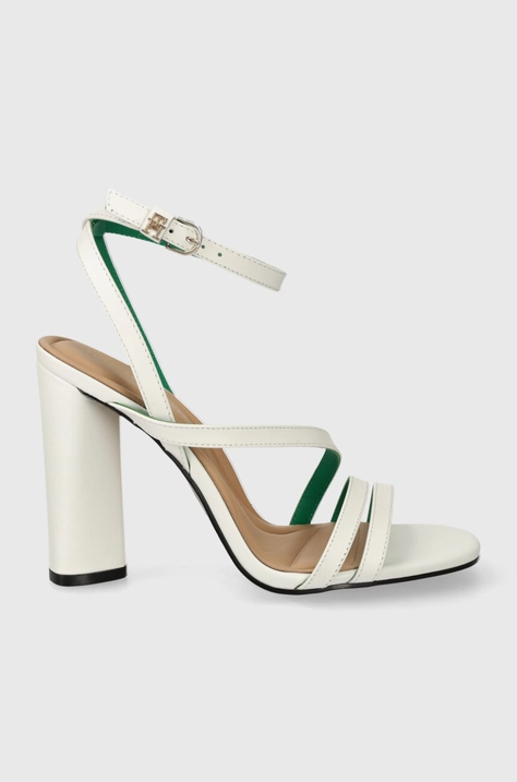 Kožené sandále Tommy Hilfiger TH LEATHER BLOCK HIGH HEEL biela farba, FW0FW07752