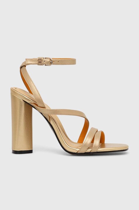 Tommy Hilfiger sandale de piele TH GOLD BLOCK HIGH HEEL culoarea auriu, FW0FW07753