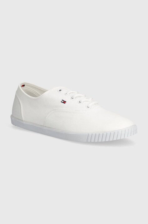 Tommy Hilfiger tenisi CANVAS LACE UP SNEAKER femei, culoarea alb, FW0FW07805