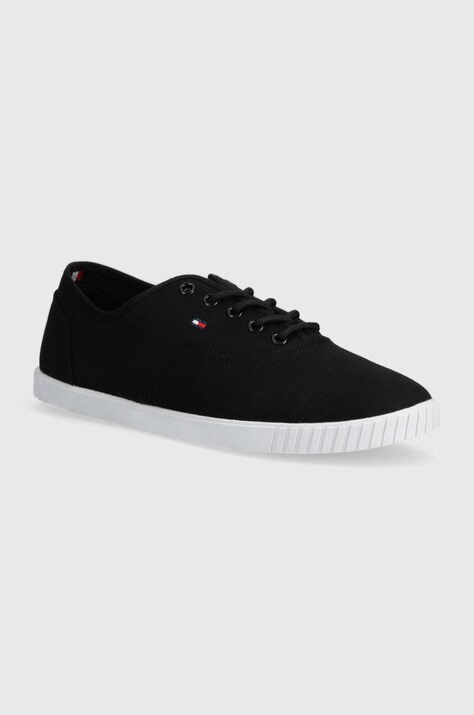 Tommy Hilfiger tenisi CANVAS LACE UP SNEAKER femei, culoarea negru, FW0FW07805