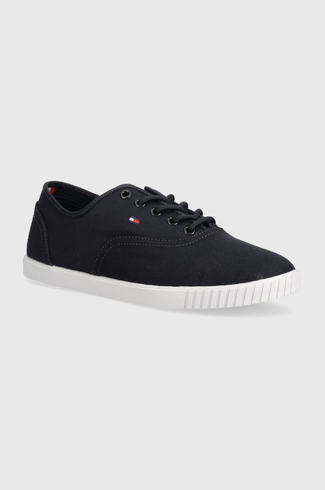 Tenisky Tommy Hilfiger CANVAS LACE UP SNEAKER dámske, tmavomodrá farba, FW0FW07805