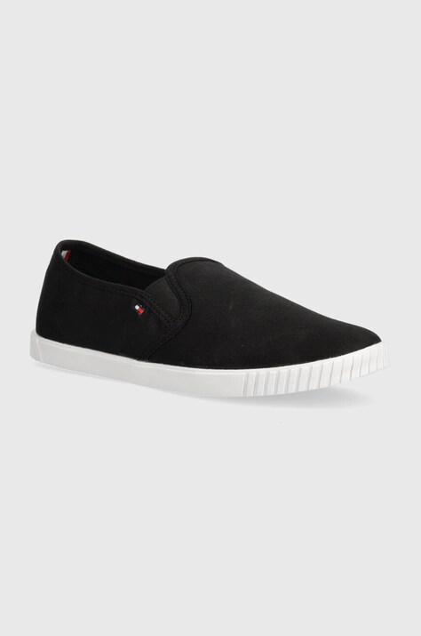 Tommy Hilfiger tenisi CANVAS SLIP-ON SNEAKER femei, culoarea negru, FW0FW07806