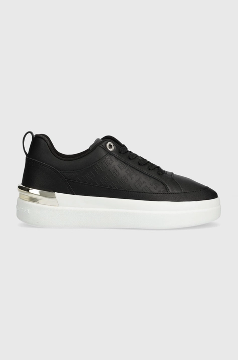 Tommy Hilfiger sneakers din piele LUX COURT SNEAKER MONOGRAM culoarea negru, FW0FW07808