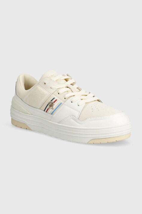 Kožené tenisky Tommy Hilfiger SUEDE STRIPES BASKET LO béžová farba, FW0FW07811