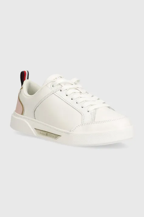 Usnjene superge Tommy Hilfiger SPORTY CHIC COURT SNEAKER bela barva, FW0FW07814