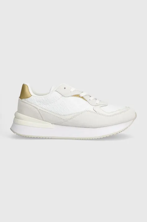 Δερμάτινα αθλητικά παπούτσια Tommy Hilfiger LUX MONOGRAM RUNNER χρώμα: άσπρο, FW0FW07816