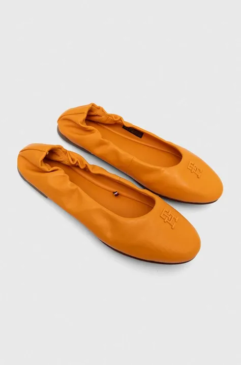 Kožené balerínky Tommy Hilfiger TH ELEVATED ELASTIC BALLERINA oranžová farba, FW0FW07882