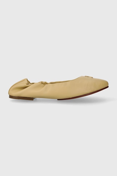 Kožené balerínky Tommy Hilfiger TH ELEVATED ELASTIC BALLERINA béžová farba, FW0FW07882