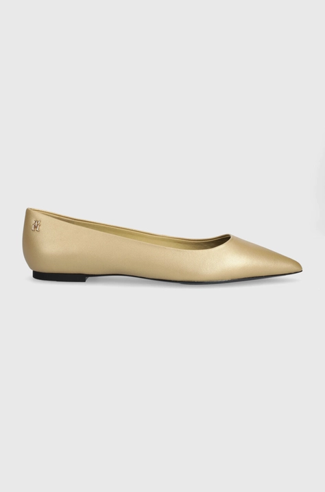 Δερμάτινες μπαλαρίνες Tommy Hilfiger GOLD POINTED BALLERINA χρώμα: χρυσαφί, FW0FW07883