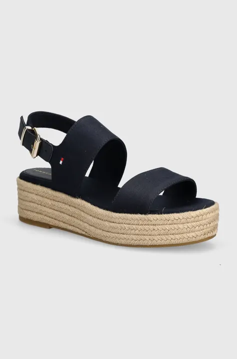 Sandále Tommy Hilfiger MID WEDGE SANDAL dámske, tmavomodrá farba, na platforme, FW0FW07885