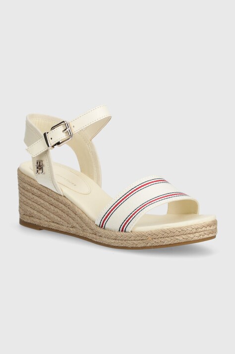 Tommy Hilfiger sandale SHIRTING WEDGE SANDAL culoarea bej, FW0FW07887