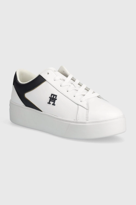 Usnjene superge Tommy Hilfiger TH PLATFORM COURT SNEAKER bela barva, FW0FW07910