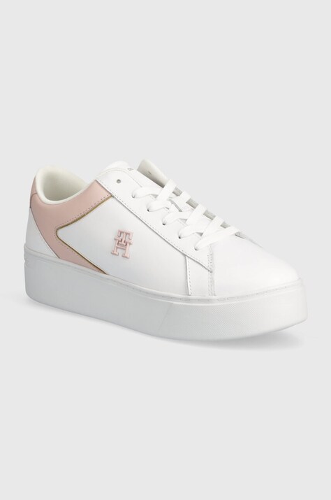 Kožené tenisky Tommy Hilfiger TH PLATFORM COURT SNEAKER bílá barva, FW0FW07910