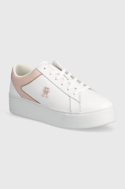 Δερμάτινα αθλητικά παπούτσια Tommy Hilfiger TH PLATFORM COURT SNEAKER χρώμα: άσπρο, FW0FW07910