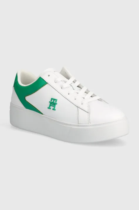 Δερμάτινα αθλητικά παπούτσια Tommy Hilfiger TH PLATFORM COURT SNEAKER χρώμα: άσπρο, FW0FW07910