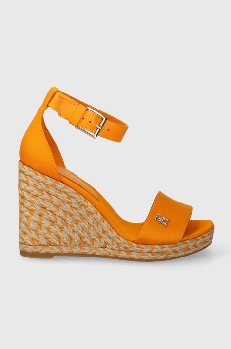 Tommy Hilfiger sandale COLORFUL HIGH WEDGE SATIN SANDAL culoarea galben, FW0FW07914