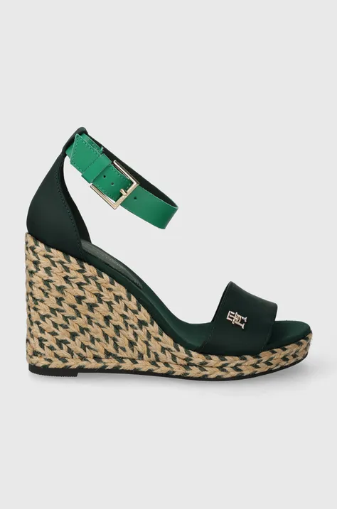 Tommy Hilfiger sandale COLORFUL HIGH WEDGE SATIN SANDAL culoarea verde, FW0FW07914