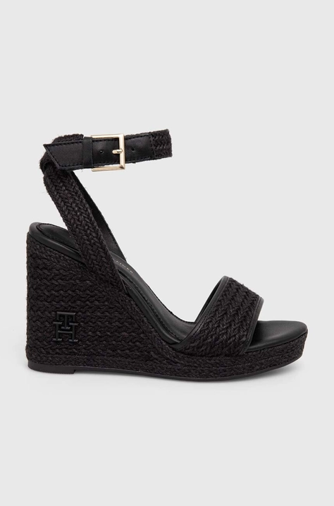 Σανδάλια Tommy Hilfiger TH ROPE HIGH WEDGE SANDAL χρώμα: μαύρο, FW0FW07926