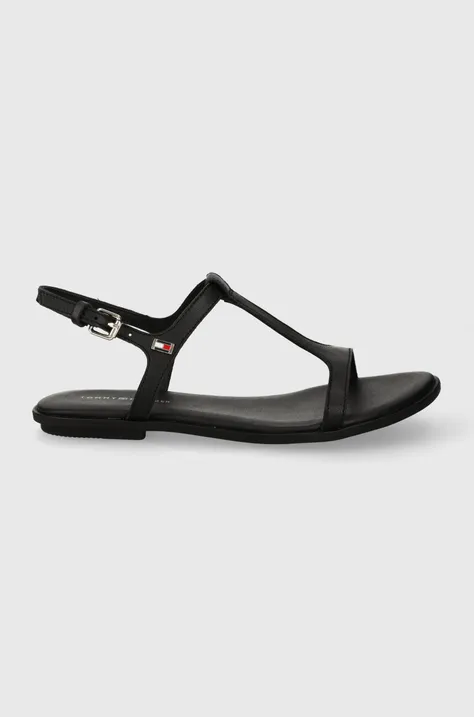 Kožne sandale Tommy Hilfiger TH FLAT SANDAL za žene, boja: crna, FW0FW07930