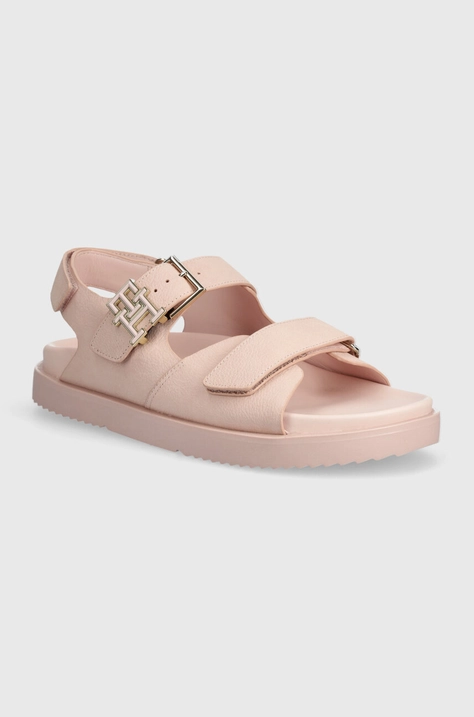 Sandali iz nubuka Tommy Hilfiger TH HARDWARE NUBUCK SPORTY SANDAL roza barva, FW0FW08038