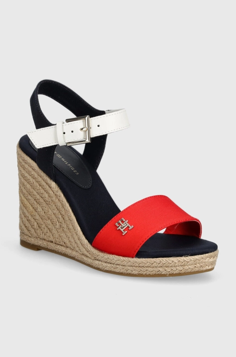 Sandali Tommy Hilfiger STRIPES WEDGE SANDAL mornarsko modra barva, FW0FW08053