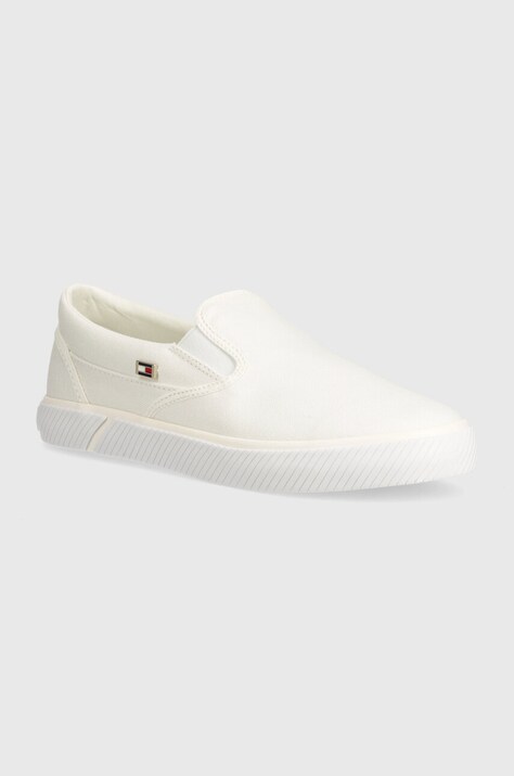Tommy Hilfiger tenisi VULC CANVAS femei, culoarea alb, FW0FW08065