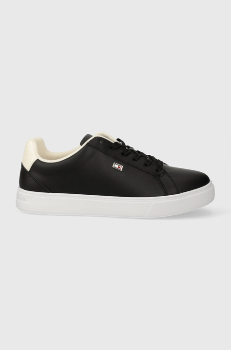 Kožené tenisky Tommy Hilfiger FLAG COURT SNEAKER čierna farba, FW0FW08072