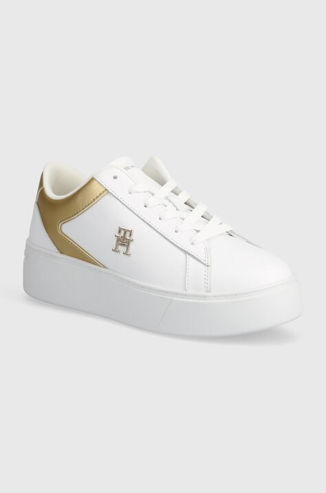 Кожаные кроссовки Tommy Hilfiger TH PLATFORM COURT SNEAKER GLD цвет белый FW0FW08073