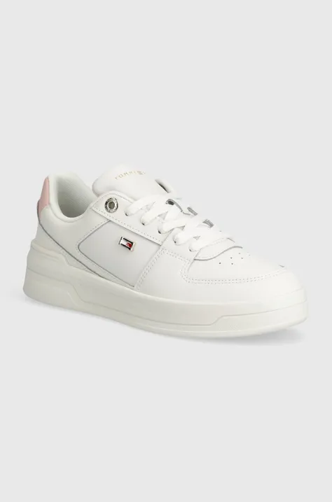 Kožené sneakers boty Tommy Hilfiger FLAG BASKET bílá barva, FW0FW08081