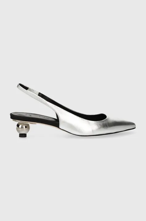 Шкіряні туфлі Weekend Max Mara Gallico колір срібний на низьких підборах відкрита п'ята 2415521094600
