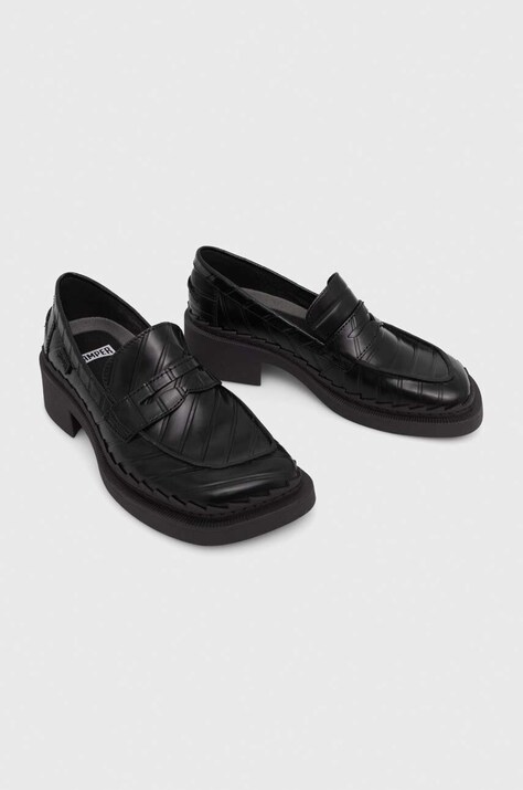 Camper mokasyny skórzane TWS damskie kolor czarny na platformie K201320.011