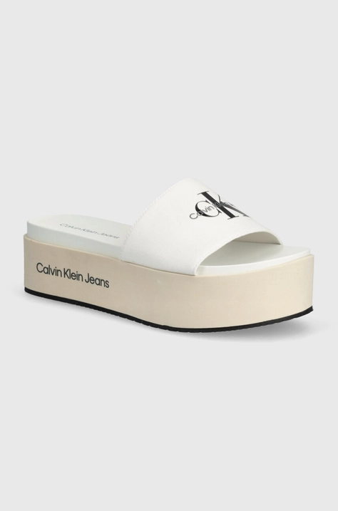 Παντόφλες Calvin Klein Jeans FLATFORM SANDAL MET FLATFORM SANDAL MET χρώμα: άσπρο, YW0YW01036 YW0YW01036