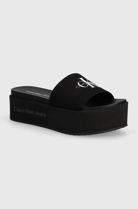 Natikače Calvin Klein Jeans FLATFORM SANDAL MET za žene, boja: crna, s platformom, YW0YW01036