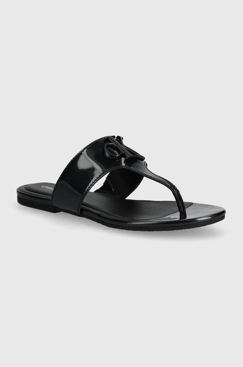 Japanke Calvin Klein Jeans FLAT SANDAL SLIDE TOEPOST MG MET za žene, boja: crna, ravni potplat, YW0YW01342