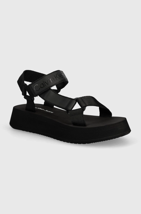 Calvin Klein Jeans sandale SANDAL VELCRO WEBBING DC femei, culoarea negru, cu platforma, YW0YW01353