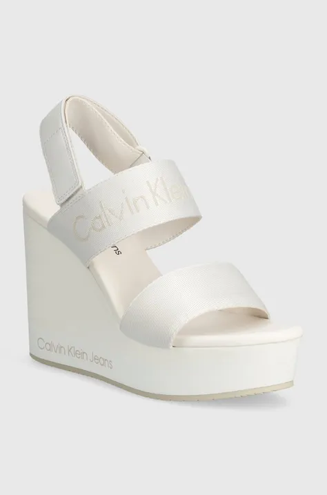 Sandále Calvin Klein Jeans WEDGE SANDAL WEBBING IN MR biela farba, YW0YW01360,