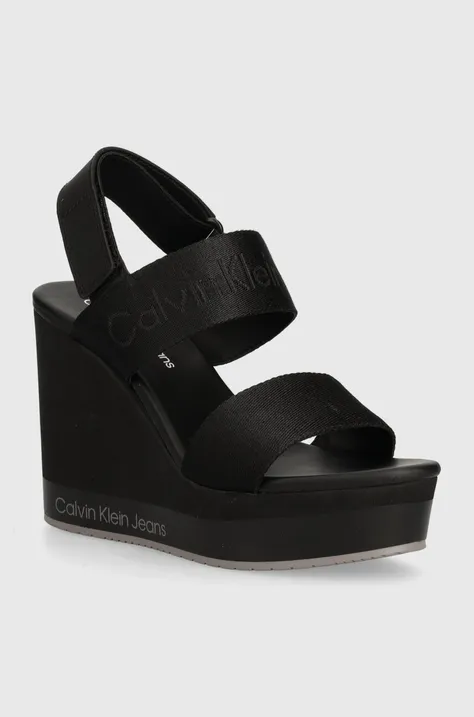 Calvin Klein Jeans sandale WEDGE SANDAL WEBBING IN MR culoarea negru, YW0YW01360