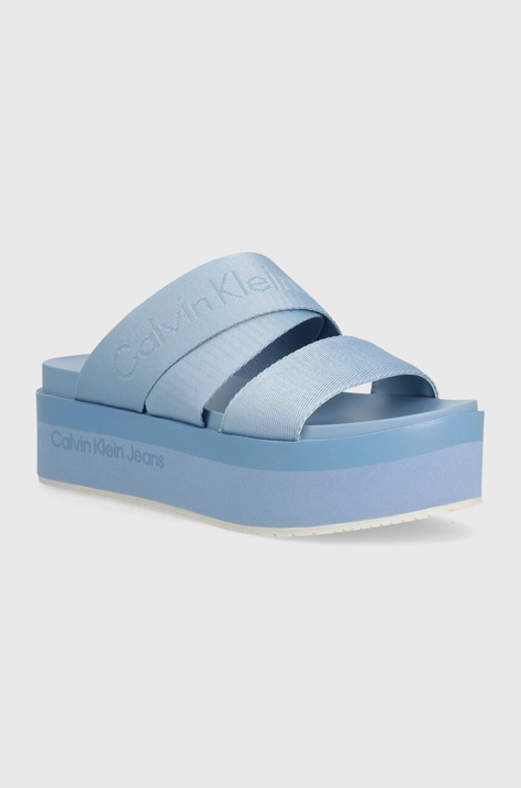 Calvin Klein Jeans papuci FLATFORM SANDAL WEBBING IN MR femei, cu platforma, YW0YW01361