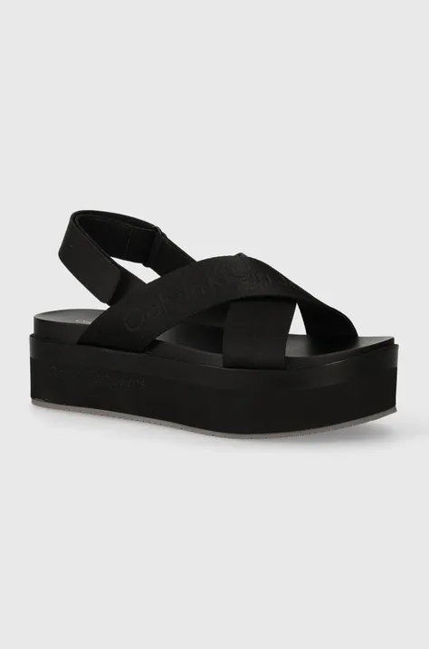 Calvin Klein Jeans sandale FLATFORM SANDAL SLING IN MR femei, culoarea negru, cu platforma, YW0YW01362