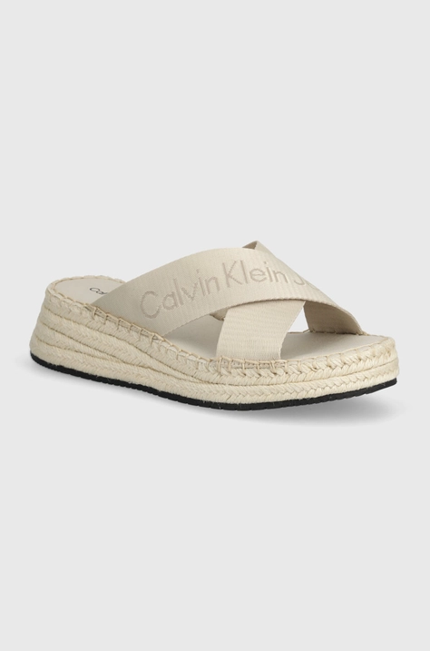 Šľapky Calvin Klein Jeans SPORTY WEDGE ROPE SANDAL MR dámske, béžová farba, na kline, YW0YW01364,