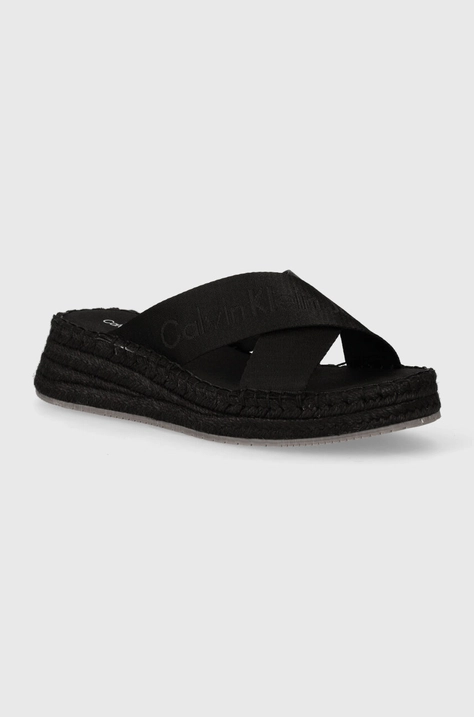 Шльопанці Calvin Klein Jeans SPORTY WEDGE ROPE SANDAL MR жіночі колір чорний на танкетці YW0YW01364