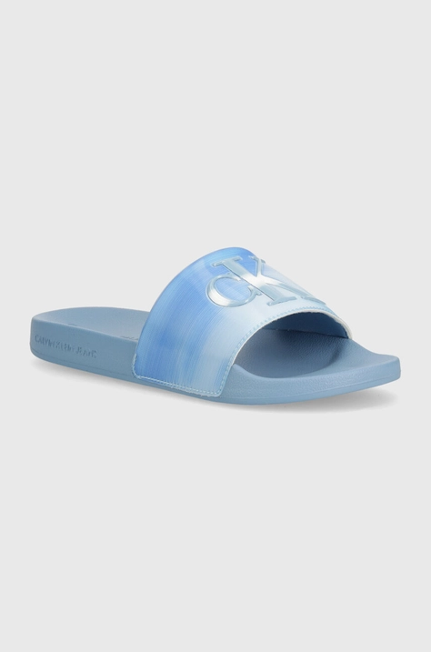 Чехли Calvin Klein Jeans SLIDE TPU JELLY MG WN в синьо YW0YW01402