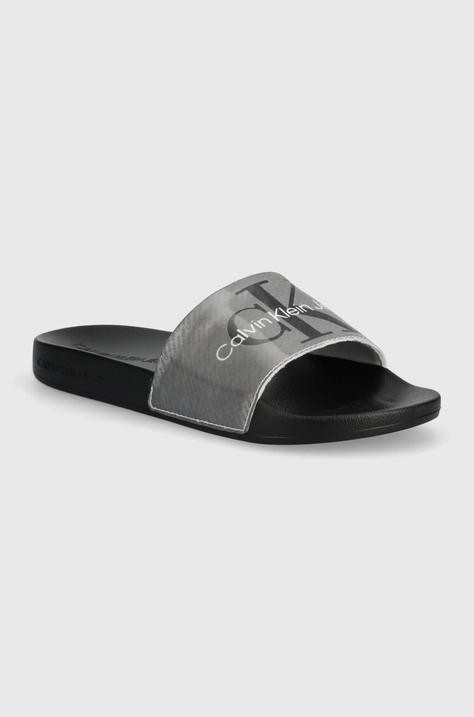 Šľapky Calvin Klein Jeans SLIDE LENTICULAR ML WN dámske, čierna farba, YW0YW01403,