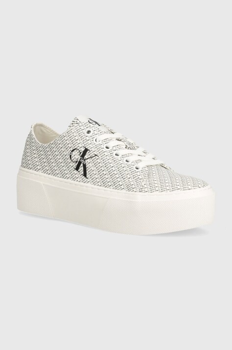 Calvin Klein Jeans tenisi FLATFORM+ CUPSOLE LOW LACE CS MR femei, culoarea alb, YW0YW01420