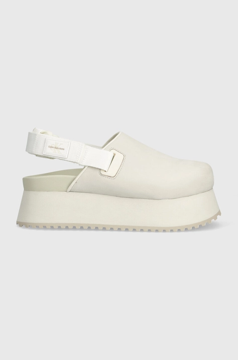 Natikače Calvin Klein Jeans SLING CLOSE TOE FLATFORM BTW za žene, boja: bijela, s platformom, YW0YW01439