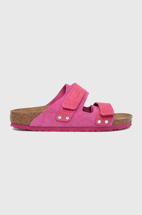 Birkenstock papuci din piele Uji femei, culoarea roz, 1026497